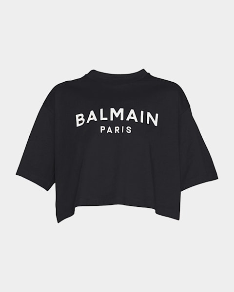 Tシャツ・カットソー Balmain Printed Logo Cropped T-Shirt Balmain Logo Embroidered Double Hem Crop T-Shirt | Neiman Marcus