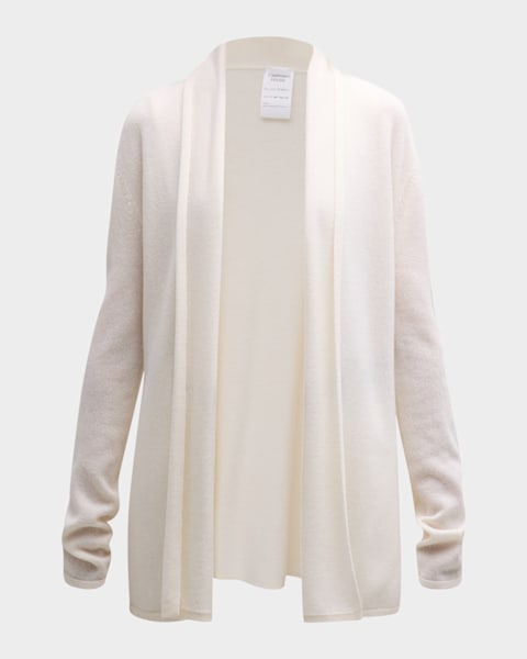 Speckled Fringe-Trim Cashmere Cardigan