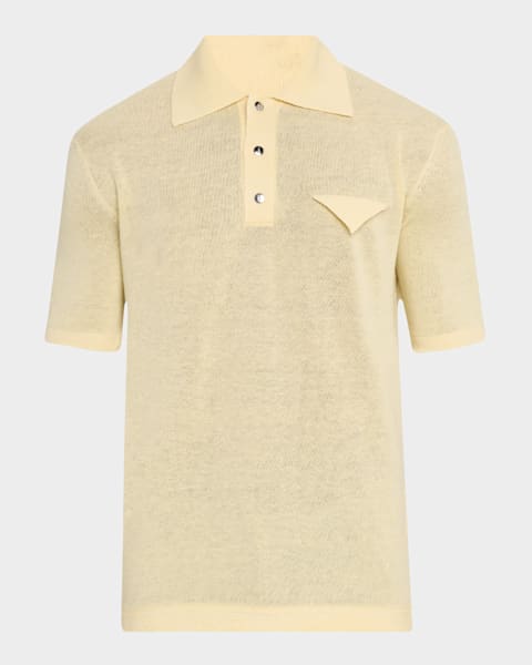 Bottega Veneta Men's Intrecciato Suede-Trim Jersey Polo Shirt