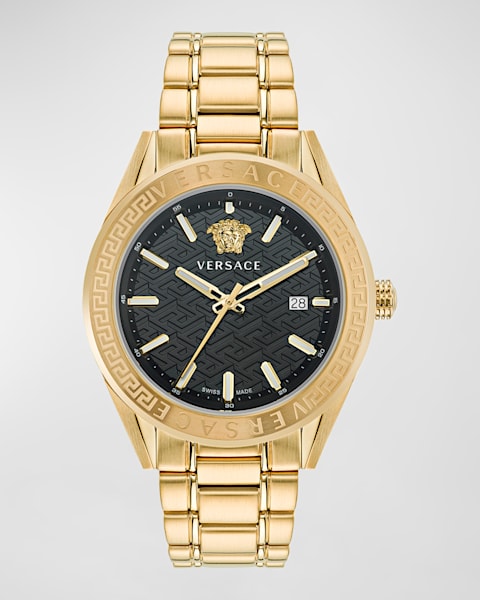 【SALE】 Yellow IP 40mm Square V-Chrono Versace Gold Watch Bracelet 時計