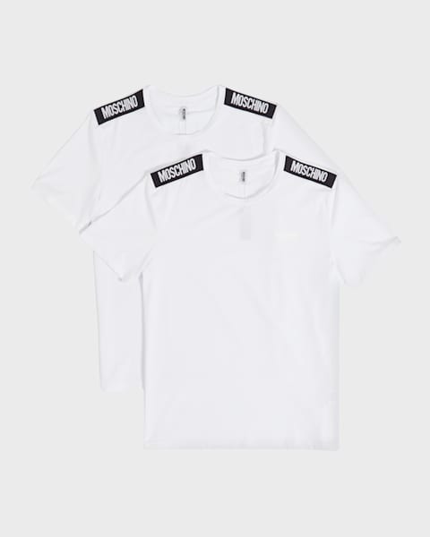 Tシャツ・カットソー MOSCHINO Men T Shirts 251ZZ07230241 1001 White Moschino Men's T-Shirt with Logo Taping | Neiman Marcus