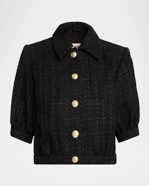 L'Agence Cove Cropped Short-Sleeve Tweed Jacket | Neiman Marcus