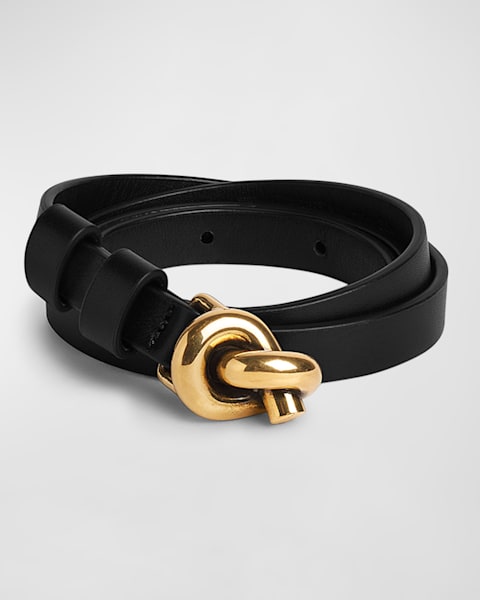 Knot Leather & Brass Skinny Belt