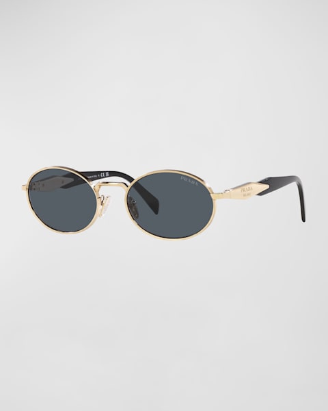 Prada Triangle Logo Round Metal Sunglasses | Neiman Marcus