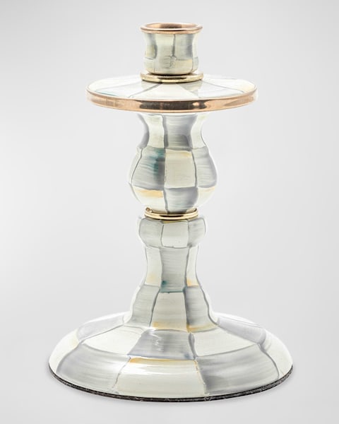 Sterling Check Enamel Candlestick Holder, Medium