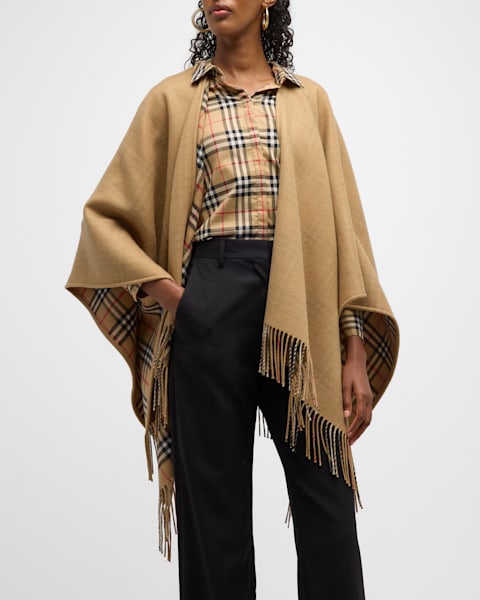 Burberry Giant Check Logo Cashmere-Blend Cape | Neiman Marcus