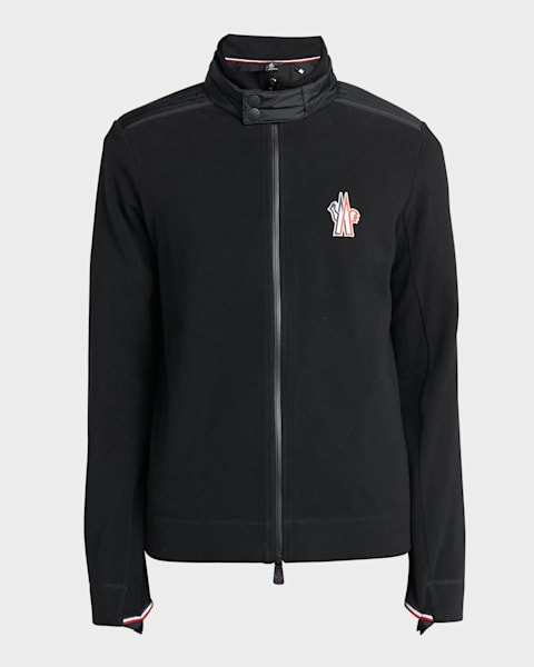 Moncler Men's Logo-Tape Fleece Zip Hoodie | Neiman Marcus