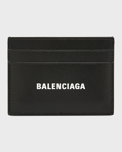 Balenciaga Men's Key Ring Leather Logo Card Case | Neiman Marcus