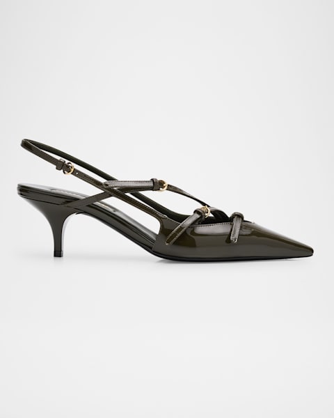 即配送　美品Buckle-Belted Slingback Pumps 37 Patent Buckle-Trio Slingback Pumps | Neiman Marcus