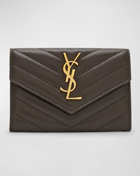 Saint Laurent YSL Monogram Small Flap Wallet in Grained Leather