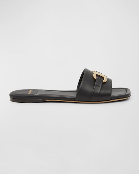 Ferragamo Quilted Leather Bow Flat Slide Sandals | Neiman Marcus