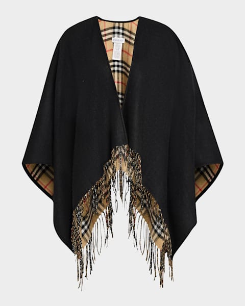 Burberry Charlotte Check Wool Cape | Neiman Marcus