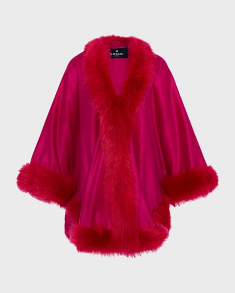 Sofia Cashmere Cashmere Cape With Faux Fur Trim | Neiman Marcus