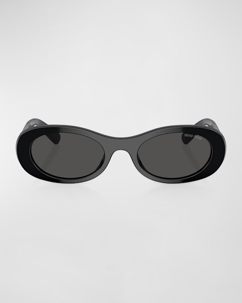Miu Miu Logo Oval Acetate Sunglasses | Neiman Marcus