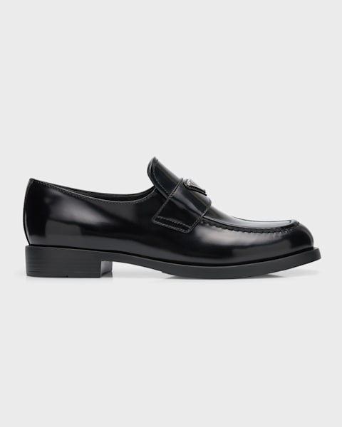 Prada Leather Square-Toe Penny Loafers | Neiman Marcus