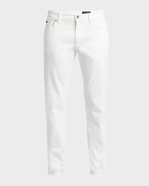 Versace White Washed Denim Straight-Leg Pants | Neiman Marcus