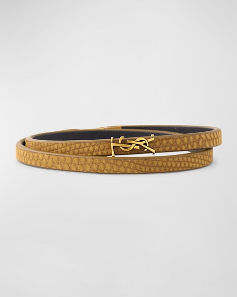Saint Laurent Leather YSL Monogram Bracelet, Black, Size