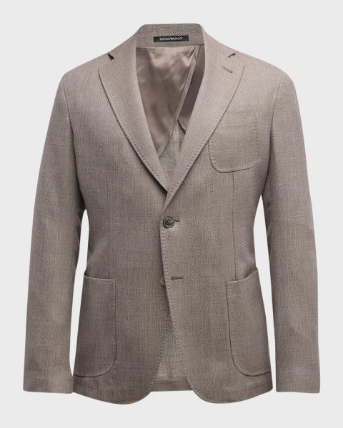 Giorgio Armani Men's Micro-Chevron Cupro and Viscose Collarless