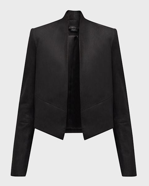 Alice + Olivia Harvey Draped Open-Front Leather Jacket | Neiman Marcus