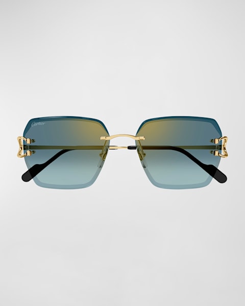 Panthère Rimless Metal Oval Sunglasses
