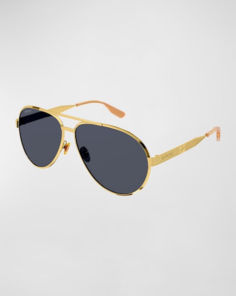 Gucci Men's Striped Logo Metal Aviator Sunglasses | Neiman