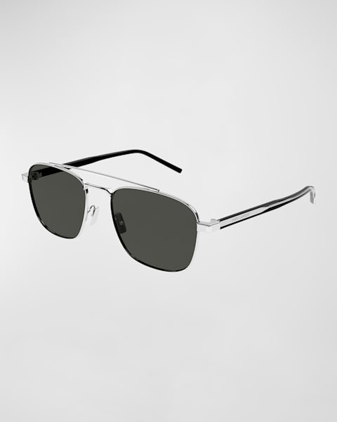 Saint Laurent Men's Metal Aviator Sunglasses with Logo