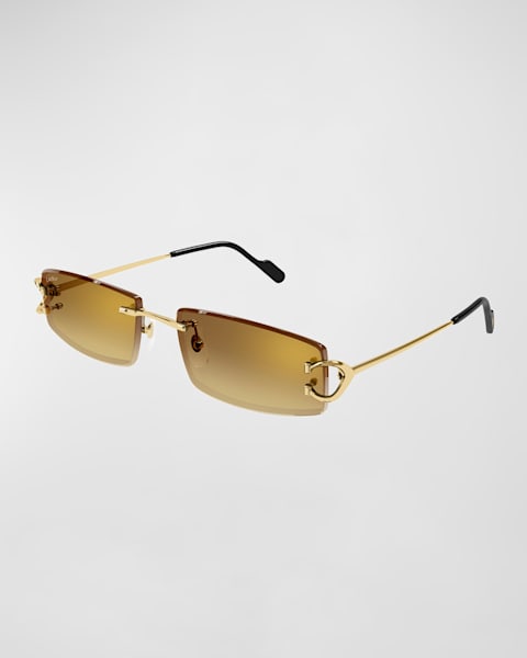 Men's Rimless Metal C-Hinge Rectangle Sunglasses