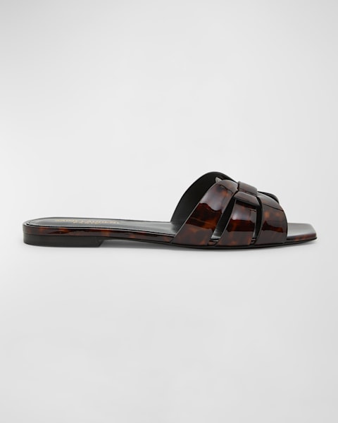 Saint Laurent Babylone YSL Ruched Leather Mule Sandals