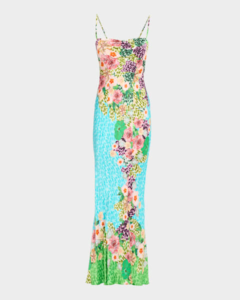 Cinq a Sept Kordyn Satin Dahlia-Print Dress | Neiman Marcus