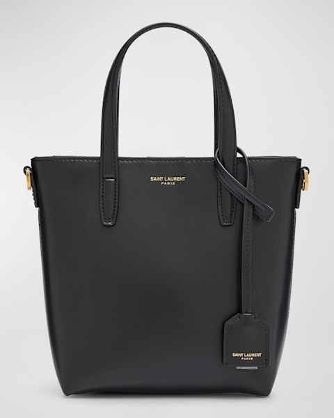 【Saint Laurent】Toy North/South レザー トート、ブラック Saint Laurent Shopping North- South Toy Tote Bag in Smooth