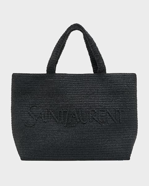 Saint Laurent Men's Rive Gauche Raffia Canvas Tote Bag