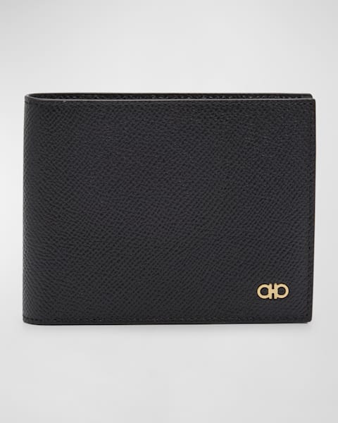 折りたたみ財布 SALVATORE FERRAGAMO BLACK LEATHER WALLET Salvatore Ferragamo Men's Black Pebbled Leather Bifold