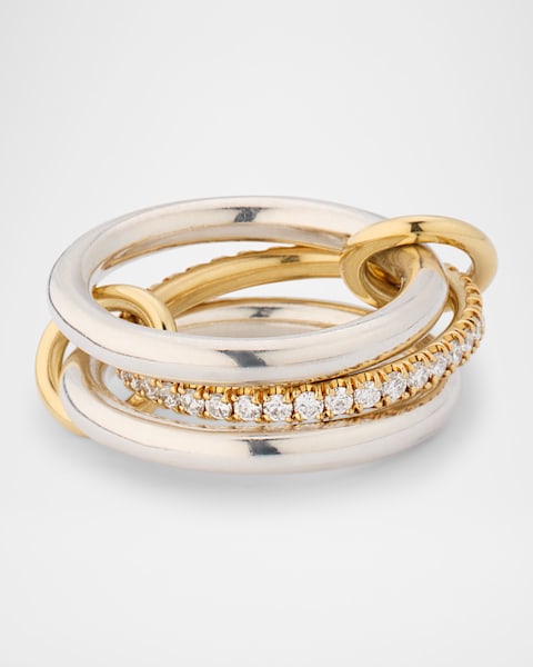 x HOORSENBUHS 18K Yellow Gold and Sterling Silver Microdame Link Stacked Rings