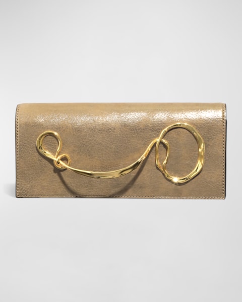 Ruched Metallic Zip Clutch Bag