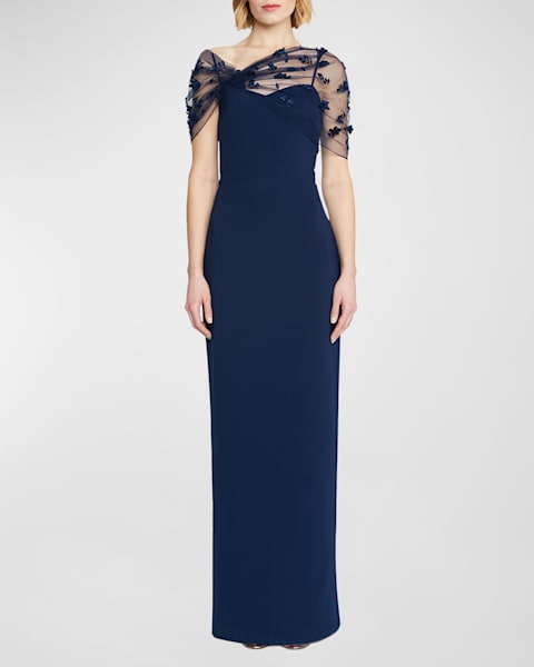 Mac Duggal Crepe 3D Flower Off-the-Shoulder Gown | Neiman Marcus