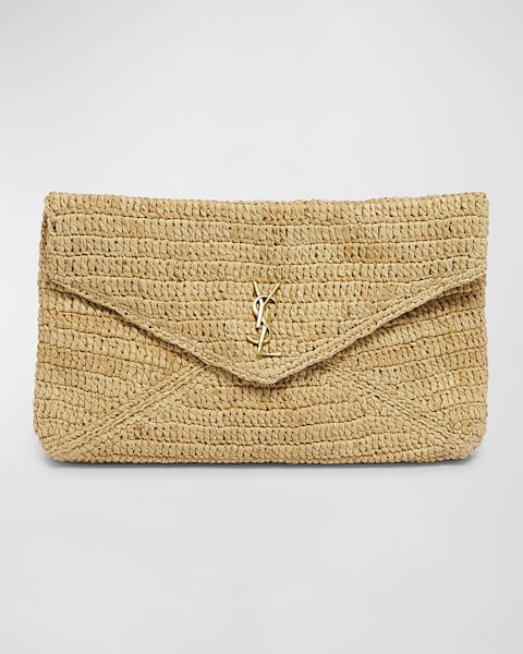 Jimmy Choo Avenue Metallic Raffia Pouch Clutch Bag | Neiman