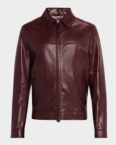 Men's Leather Full-Zip Blouson Jacket