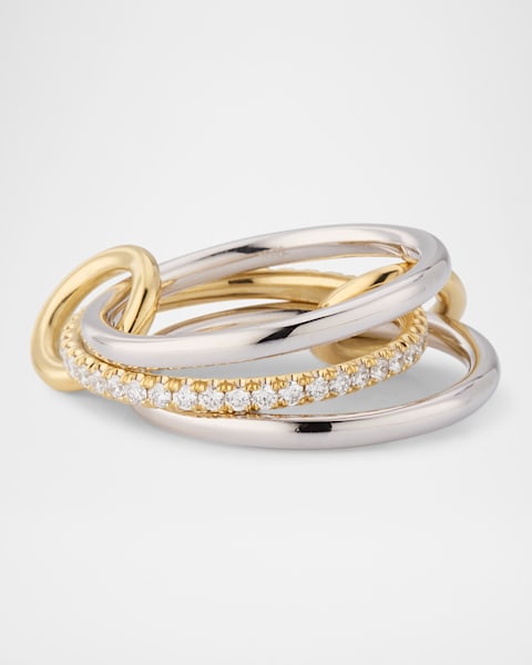 Cadence Pave Diamond Two Link Ring in Yellow Gold and White Gold