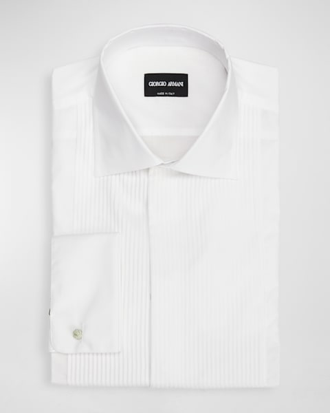 Giorgio Armani Men's Pleated-Bib Cotton Tuxedo Shirt | Neiman Marcus