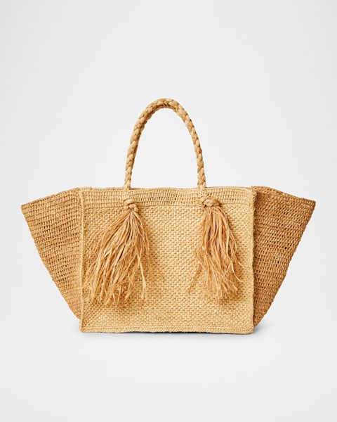 Marisol Straw Fringe Tote Orange