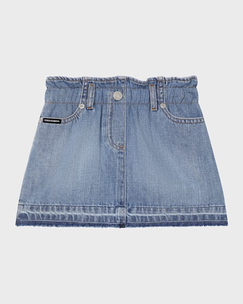 Dolce&Gabbana Girl's Denim Skirt W/ Floral Patch, Size 8-14