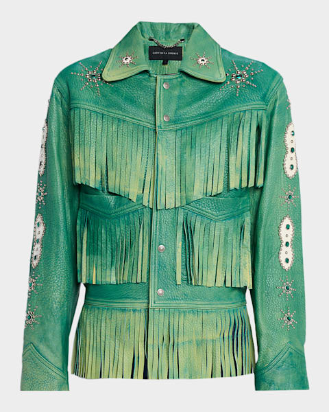 Dries Van Noten Vurano Studded Multi-Print Zip Jacket | Neiman Marcus