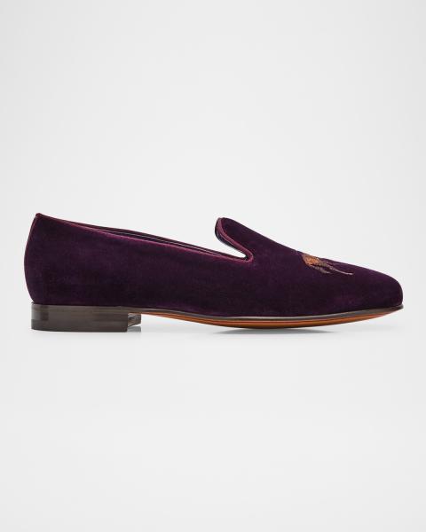 Ralph Lauren Purple Label Alonzo Velvet Loafers Slippers Bullion Embroidered RL Ralph Lauren Purple Label Men main image 4