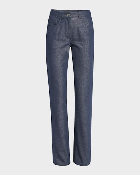 Giorgio Armani Black Cady Straight-Leg Pants | Neiman Marcus