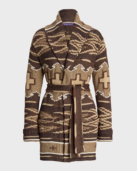 Speckled Fringe-Trim Cashmere Cardigan