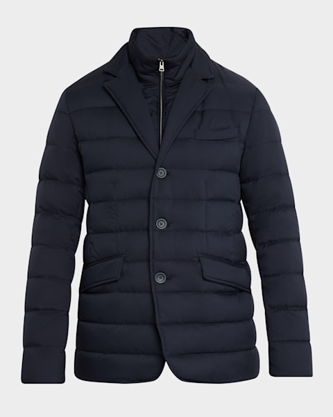 【関税＆送料込み】Herno Blue Blazer Herno Men's Cashmere Blazer with Nylon Wind Guard | Neiman