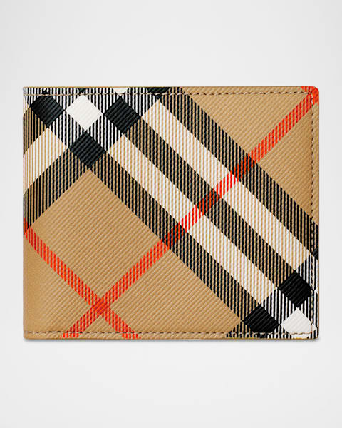 Burberry Men's Charcoal Check Bifold Wallet | Neiman Marcus