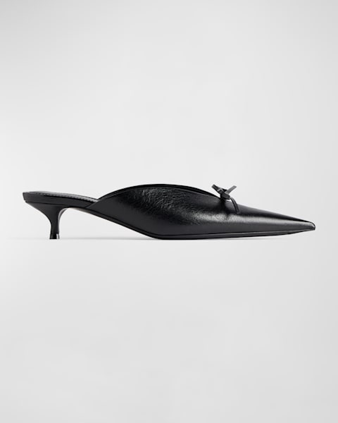 【関税&送料込】Balenciaga Black Satin Knife Bow Mules Explore a Balenciaga Black Satin Knife Bow Accent Heeled