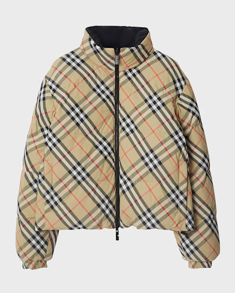 【BURBERRY】Cropped Reversible Check Puffer Jacket BURBERRY Cropped reversible check puffer jacket | Harvey Nichols