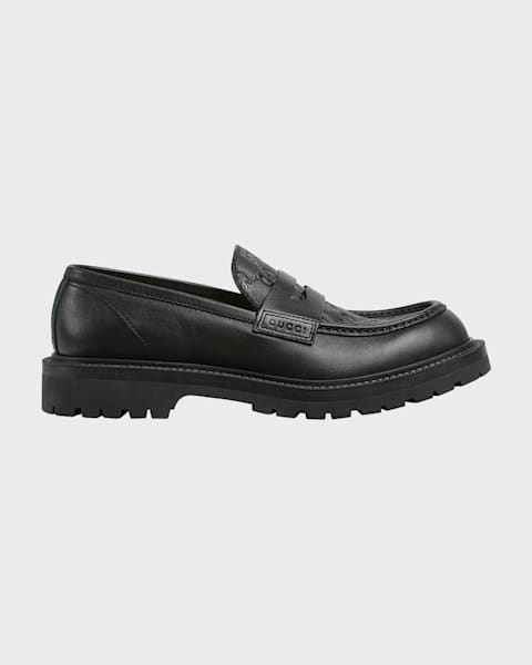 Bottega Veneta Men's Chunky Lug Glossy Leather Penny Loafers